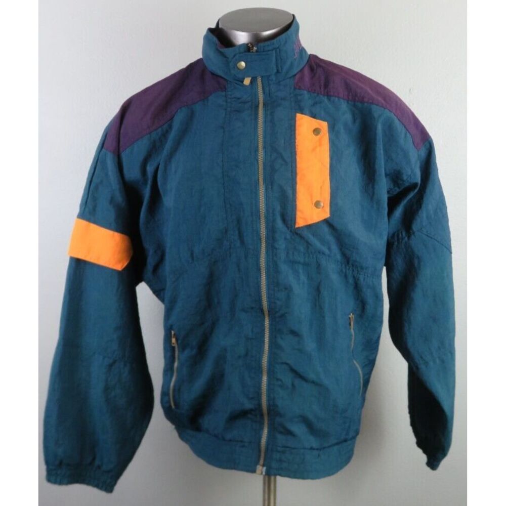 Vintage PUMA 90's Y2K Full‎ Zip Jacket Windbreaker Size L Green Glam Purple Vent